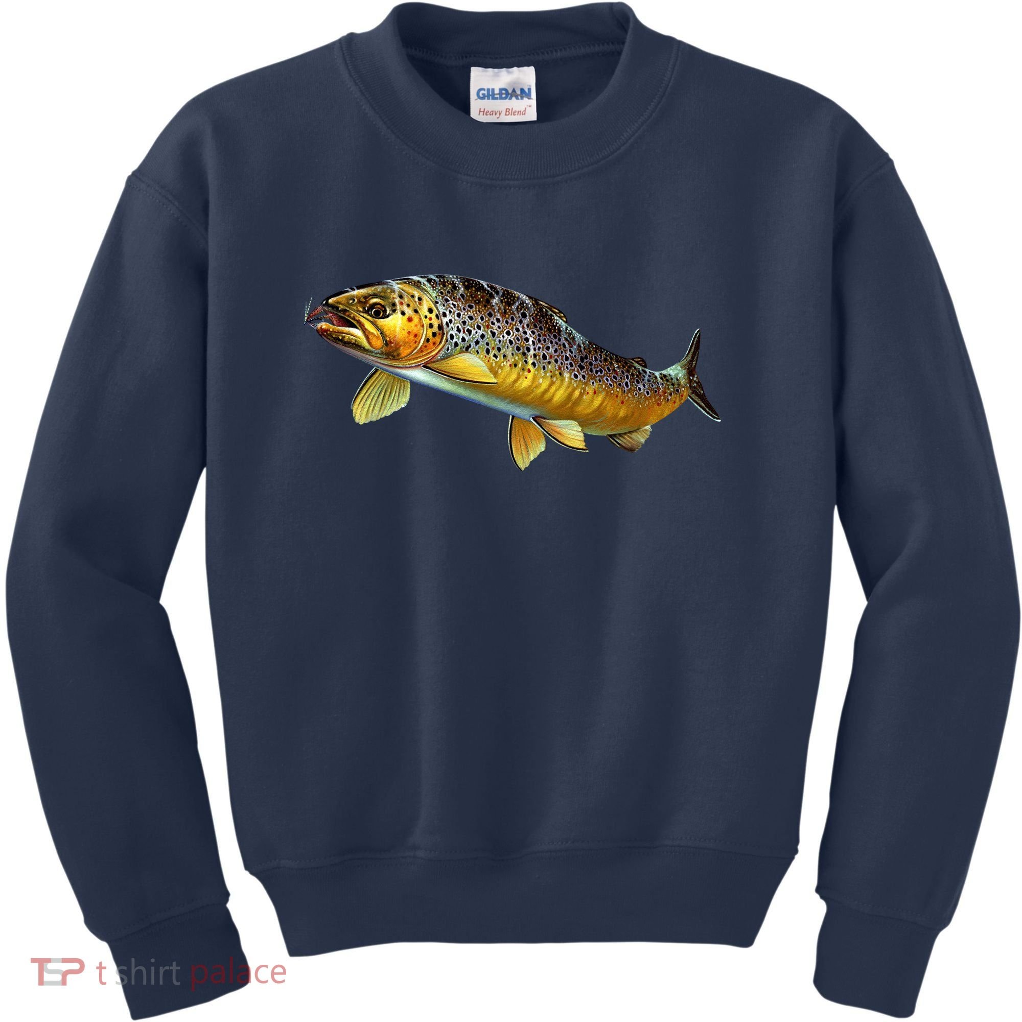 Brown Trout Fish with Fly Kids Sweatshirt