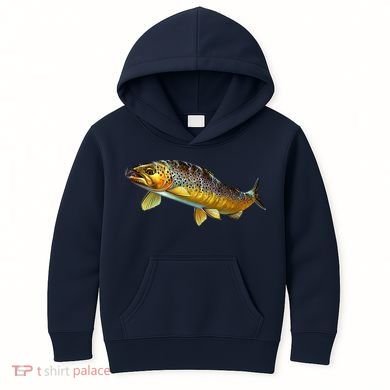 Brown Trout Fish with Fly Kids Hoodie