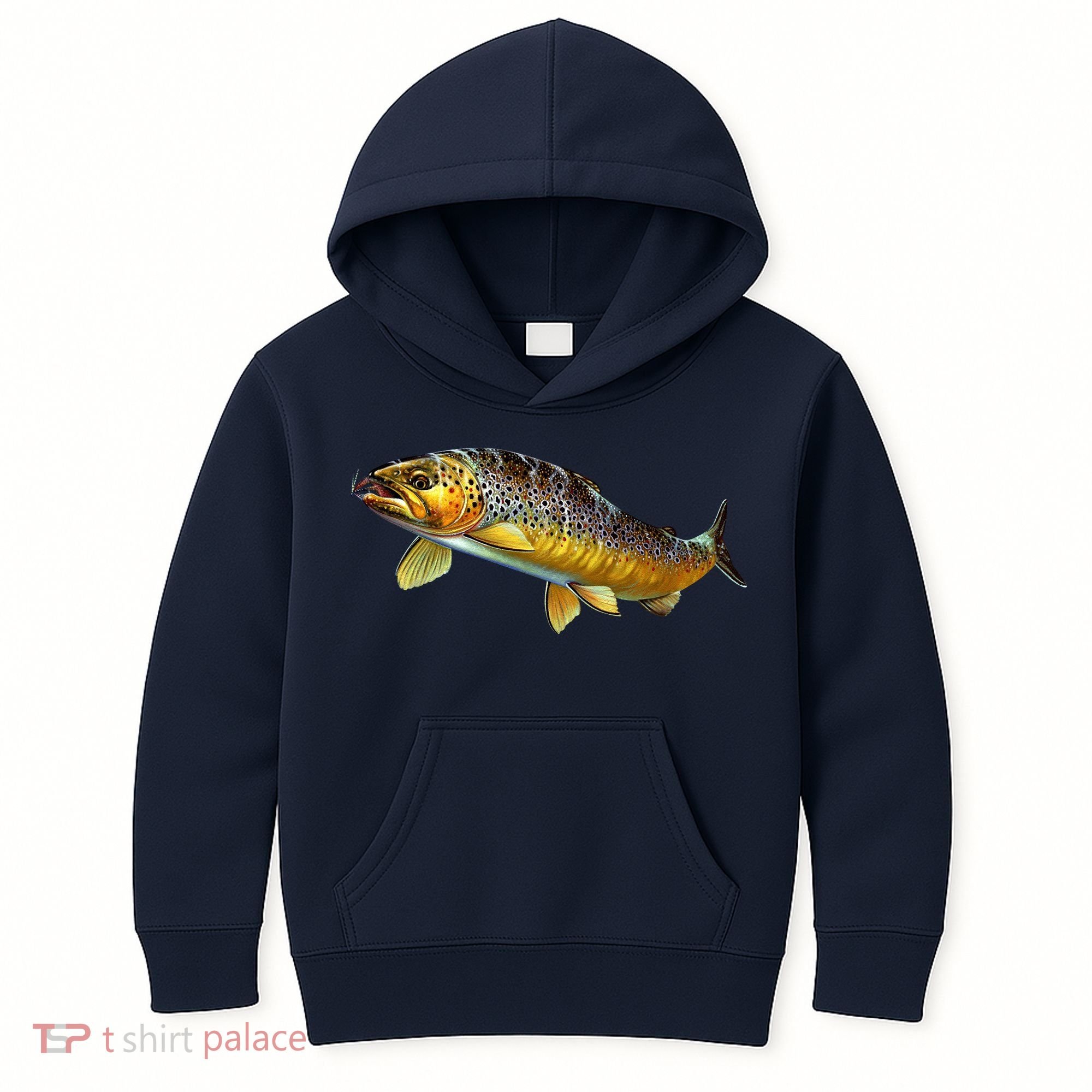 Brown Trout Fish with Fly Kids Hoodie