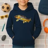 Brown Trout Fish with Fly Kids Hoodie thumb 2