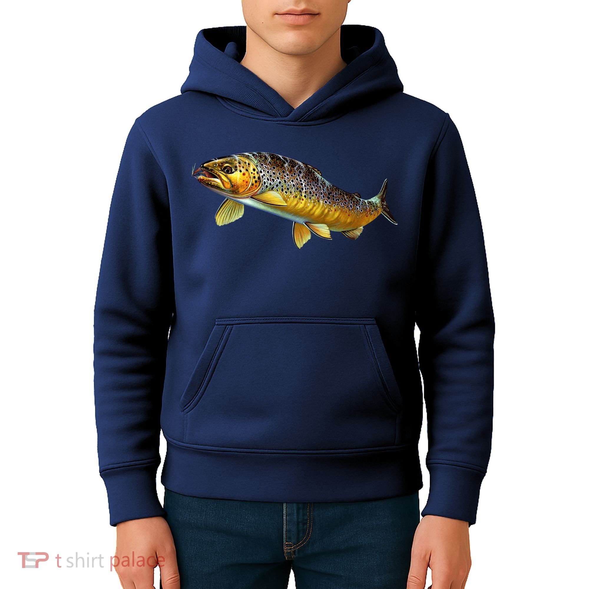 Brown Trout Fish with Fly Kids Hoodie