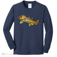 Brown Trout Fish with Fly Kids Long Sleeve Shirt thumb 0