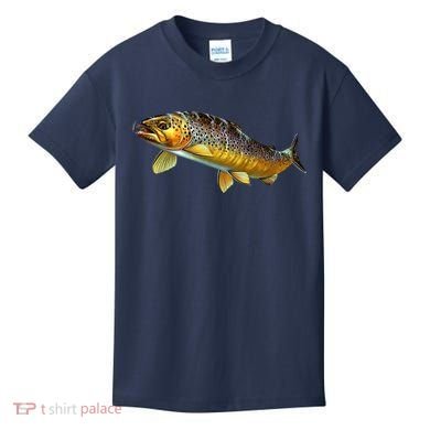 Brown Trout Fish with Fly Kids T-Shirt
