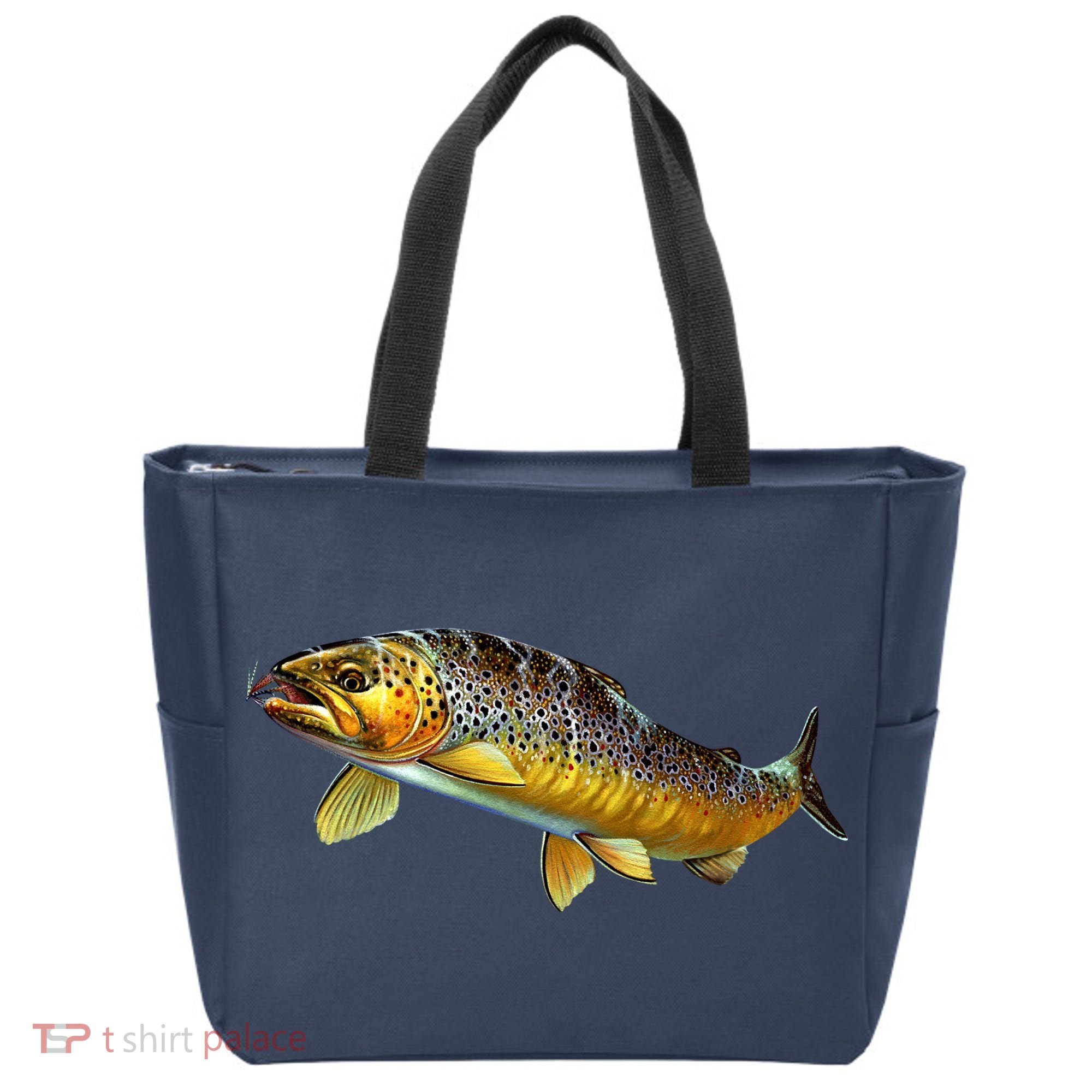 Brown Trout Fish with Fly Tote Bag