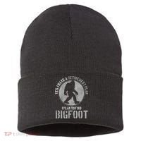 Bigfoot Retirement Plan Funny Retired Sasquatch Hunter Gift Sustainable Knit Beanie thumb 0