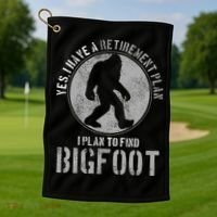 Bigfoot Retirement Plan Funny Retired Sasquatch Hunter Gift Golf Towel thumb 1