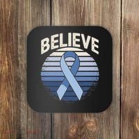 Blue Ribbon Prostate Colon Cancer Believe Awareness Coaster thumb 0