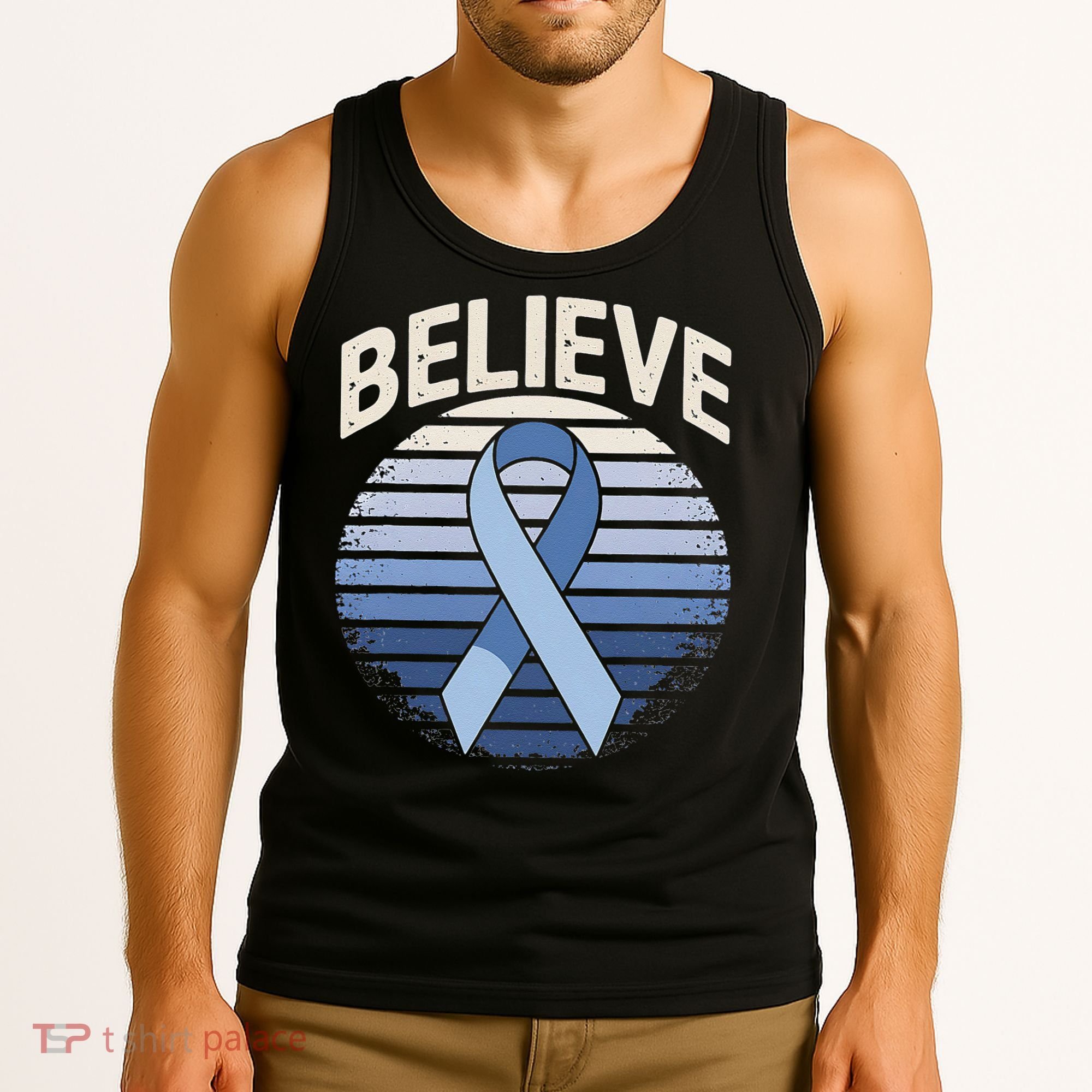 Blue Ribbon Prostate Colon Cancer Believe Awareness Tank Top