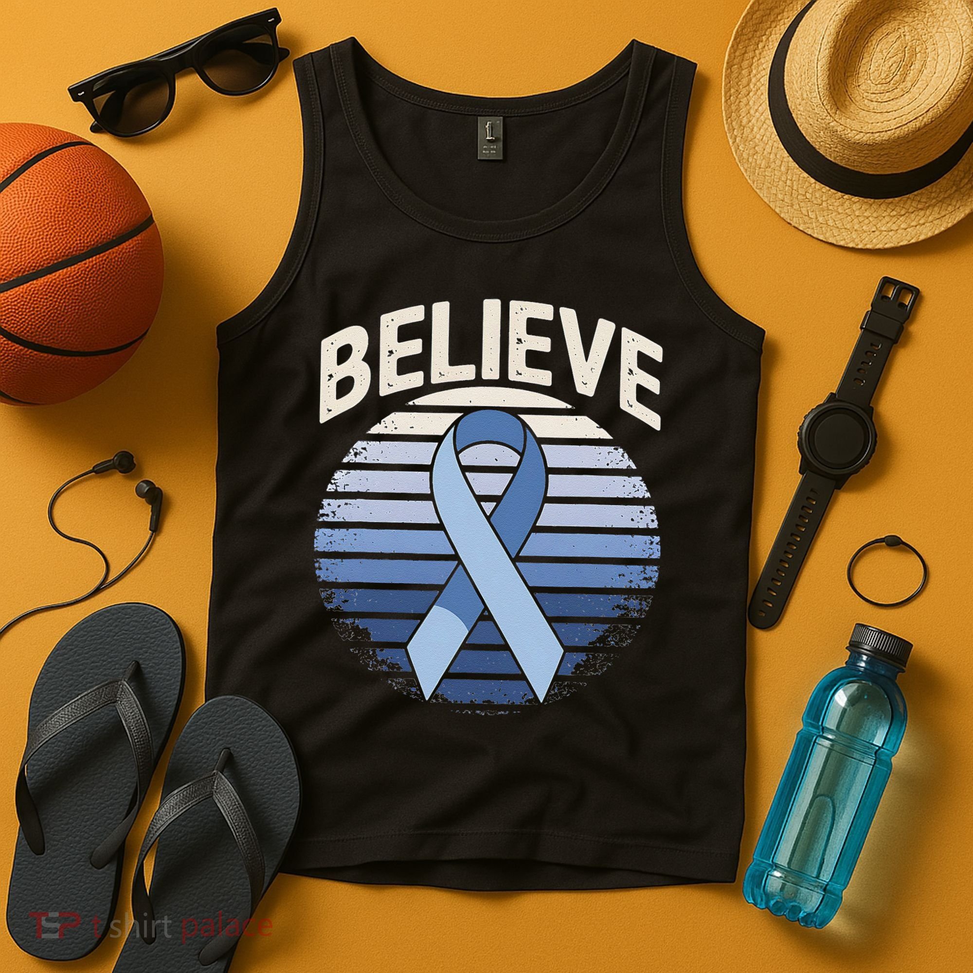 Blue Ribbon Prostate Colon Cancer Believe Awareness Tank Top