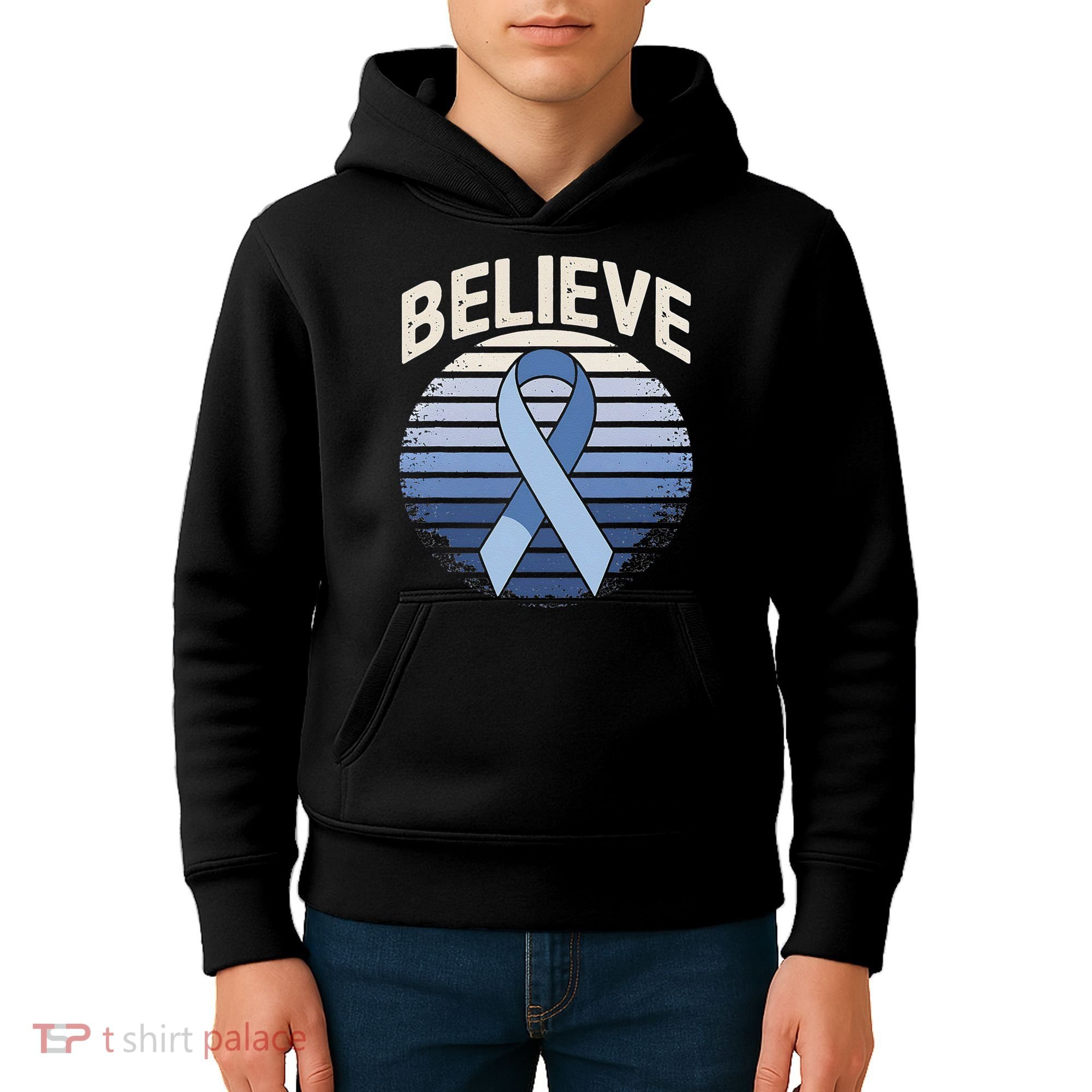 Blue Ribbon Prostate Colon Cancer Believe Awareness Kids Hoodie
