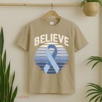 Blue Ribbon Prostate Colon Cancer Believe Awareness T-Shirt thumb 2