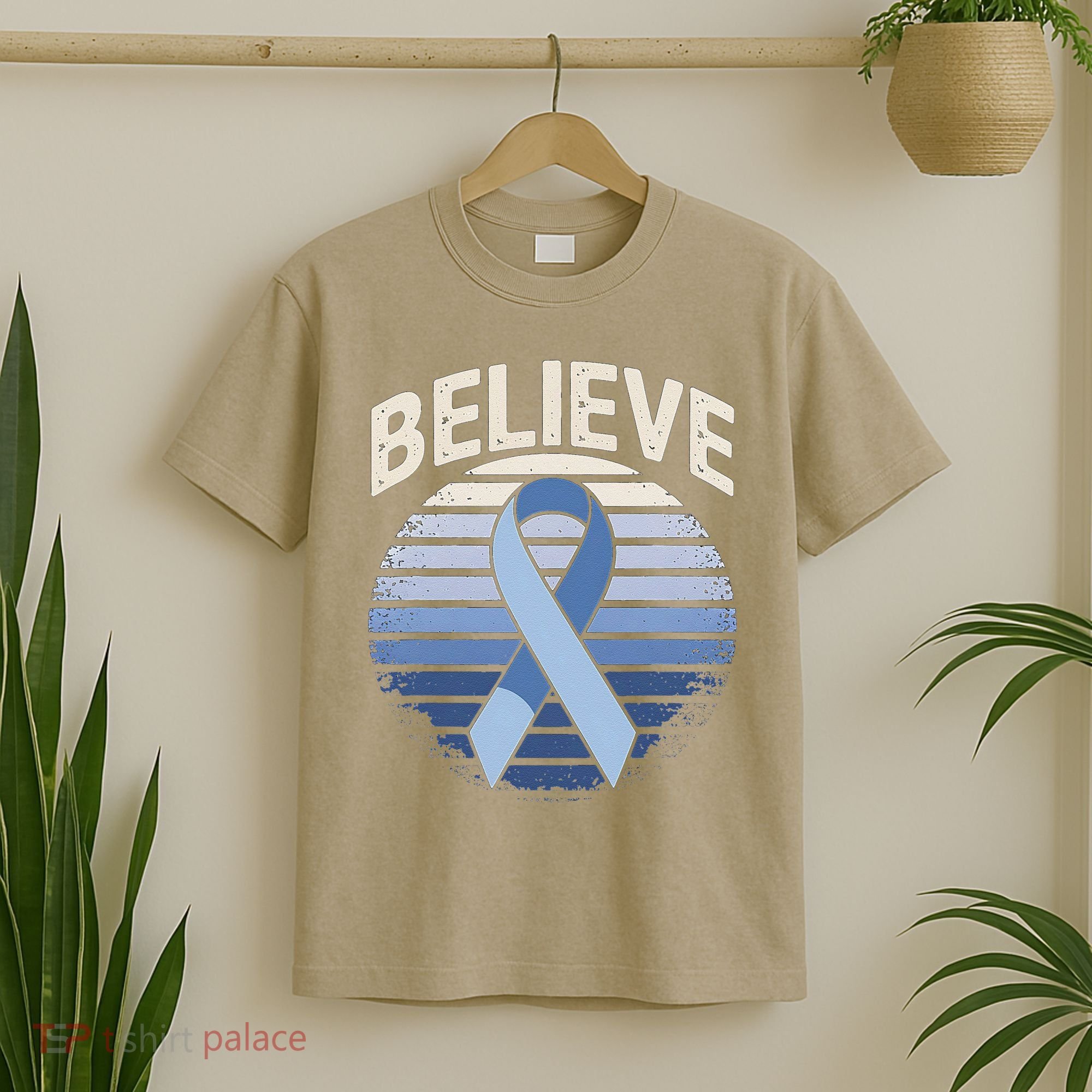 Blue Ribbon Prostate Colon Cancer Believe Awareness T-Shirt