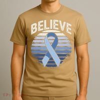 Blue Ribbon Prostate Colon Cancer Believe Awareness T-Shirt thumb 3