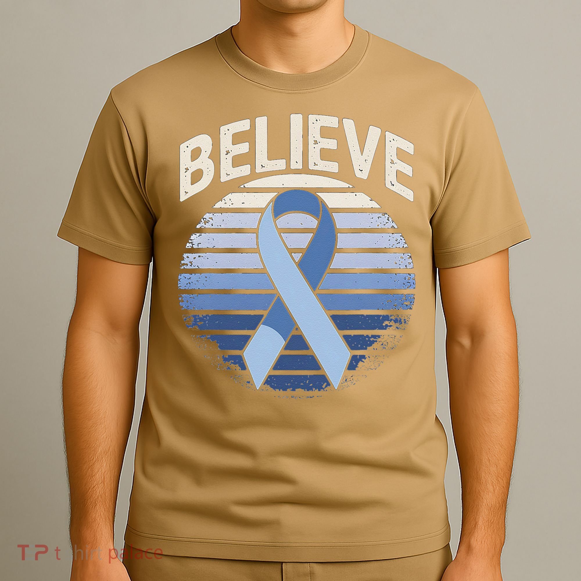 Blue Ribbon Prostate Colon Cancer Believe Awareness T-Shirt