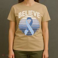 Blue Ribbon Prostate Colon Cancer Believe Awareness T-Shirt thumb 4