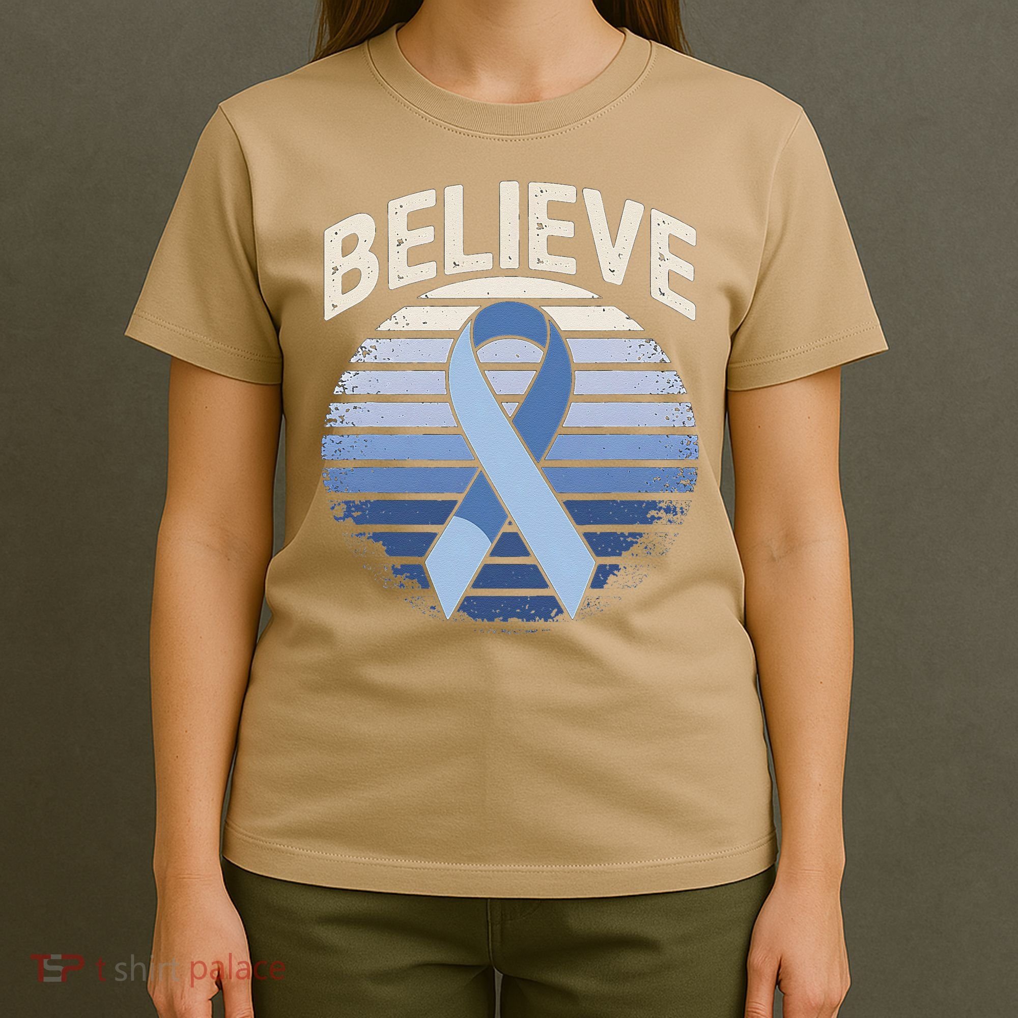Blue Ribbon Prostate Colon Cancer Believe Awareness T-Shirt