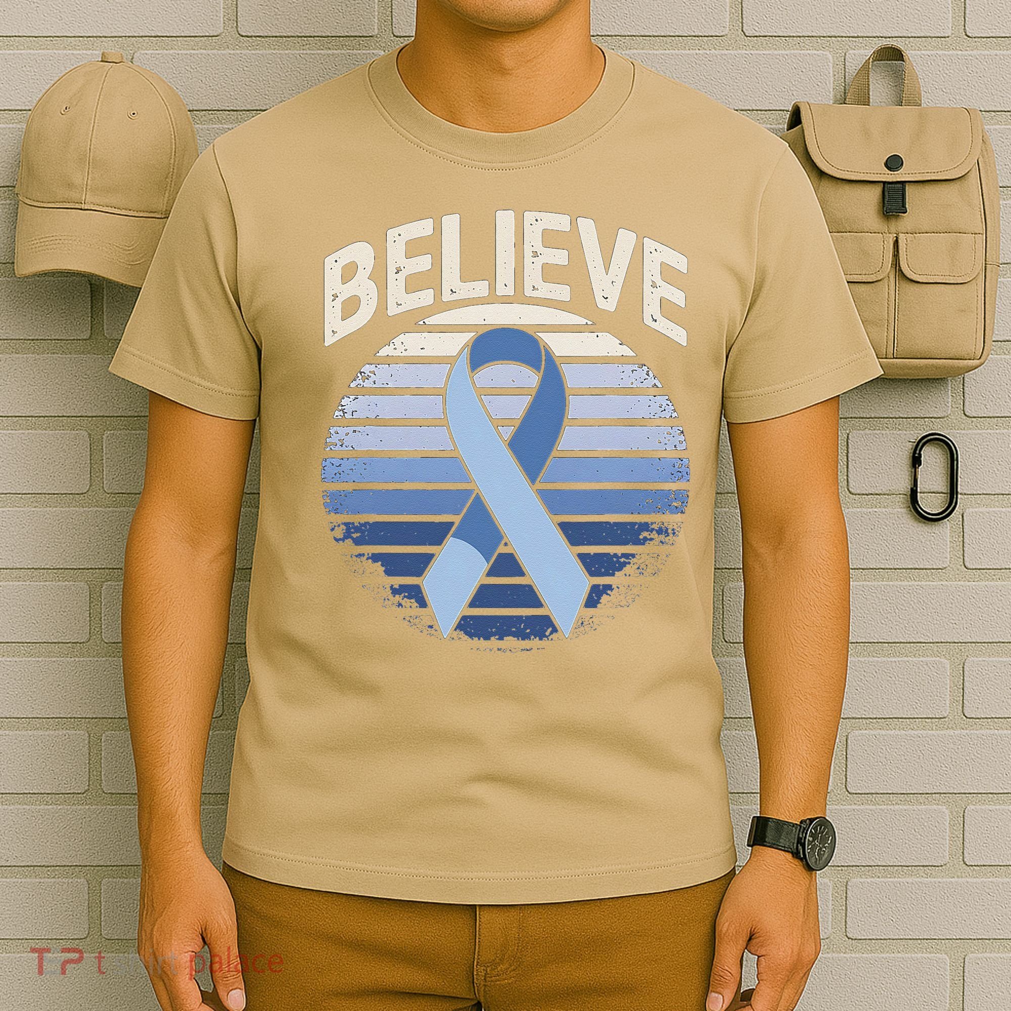 Blue Ribbon Prostate Colon Cancer Believe Awareness T-Shirt