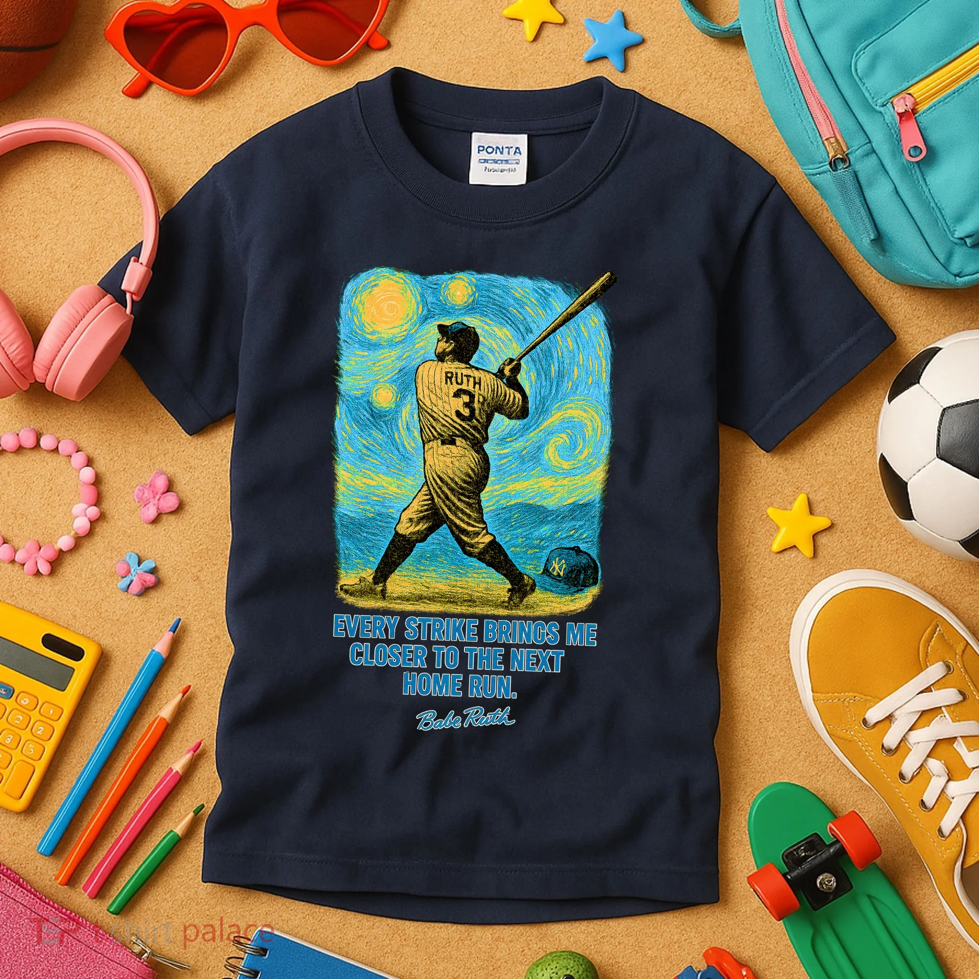 Babe Ruth Quote Starry Night Kids T-Shirt