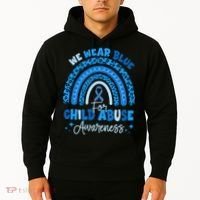 Blue Ribbon Rainbow We Wear Blue For Child Abuse Awareness Hoodie thumb 2