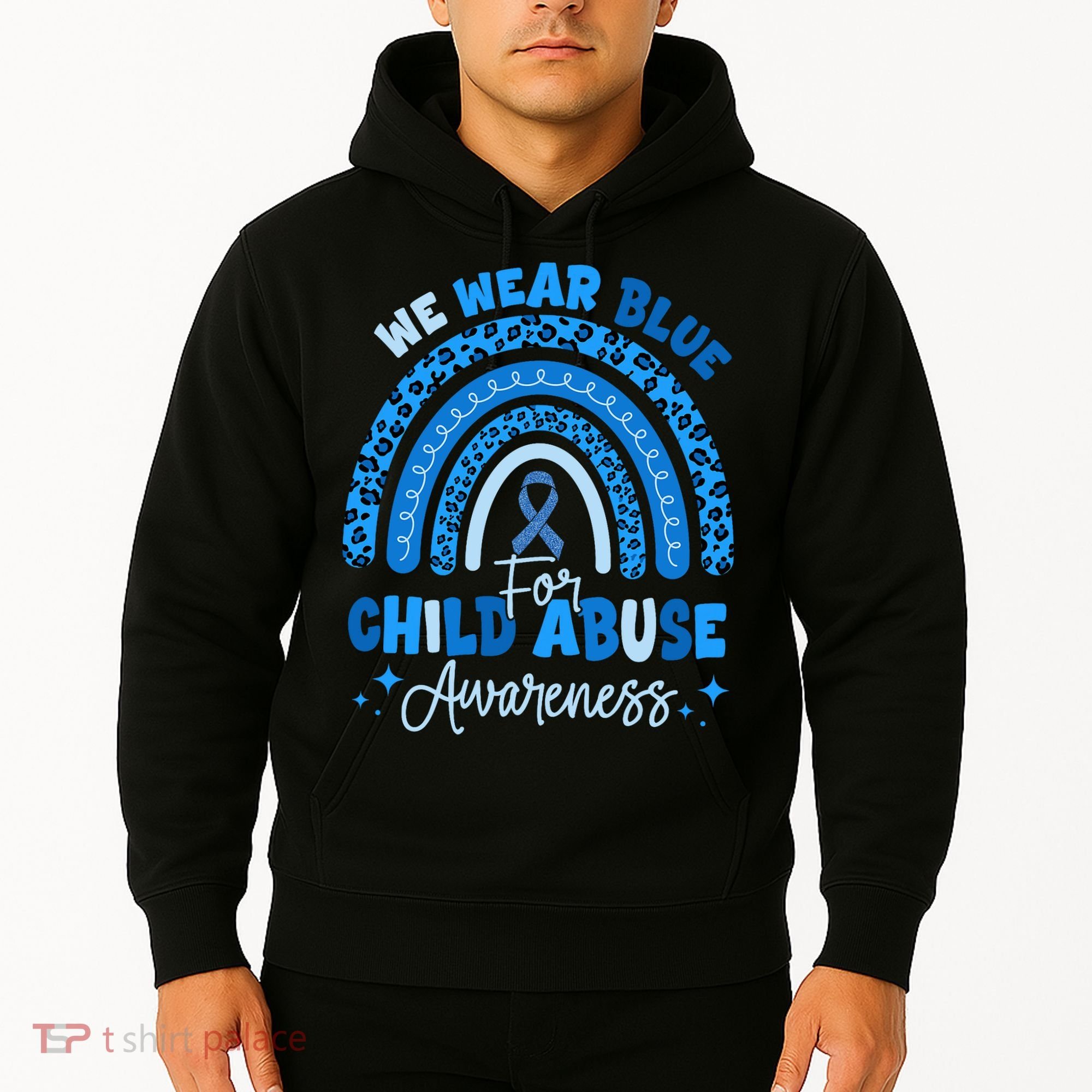 Blue Ribbon Rainbow We Wear Blue For Child Abuse Awareness Hoodie