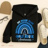 Blue Ribbon Rainbow We Wear Blue For Child Abuse Awareness Hoodie thumb 4