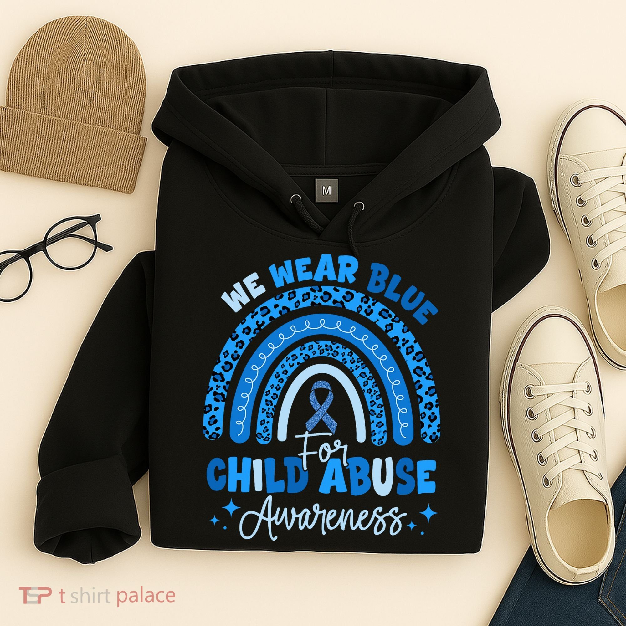 Blue Ribbon Rainbow We Wear Blue For Child Abuse Awareness Hoodie