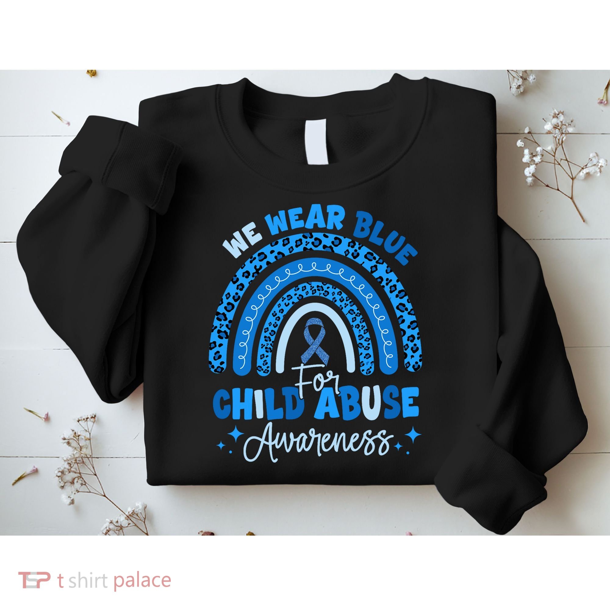 Blue Ribbon Rainbow We Wear Blue For Child Abuse Awareness Sweatshirt