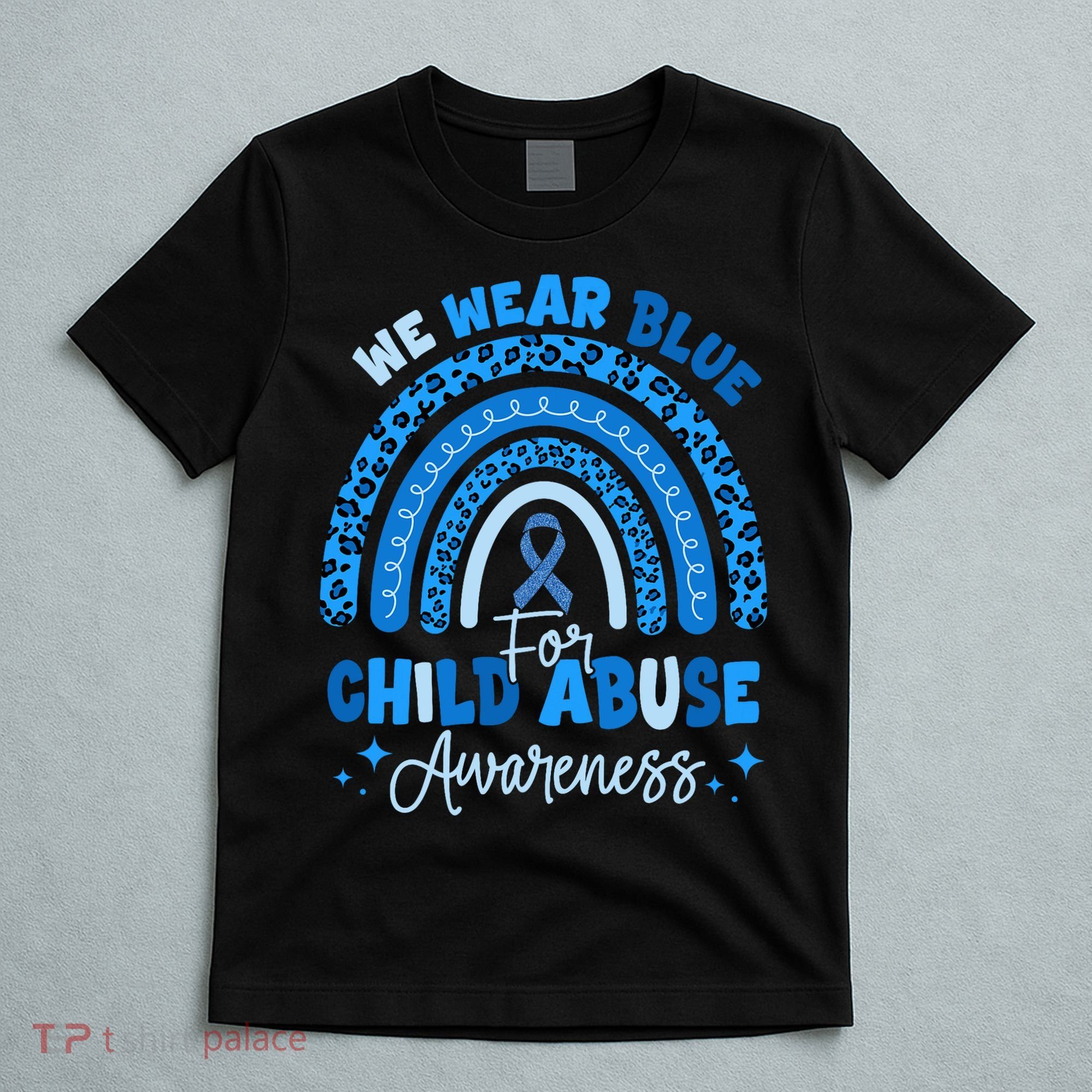 Blue Ribbon Rainbow We Wear Blue For Child Abuse Awareness T-Shirt