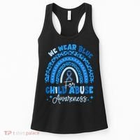 Blue Ribbon Rainbow We Wear Blue For Child Abuse Awareness Women's Tank Top thumb 0