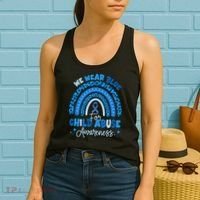 Blue Ribbon Rainbow We Wear Blue For Child Abuse Awareness Women's Tank Top thumb 2