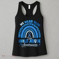 Blue Ribbon Rainbow We Wear Blue For Child Abuse Awareness Women's Tank Top thumb 3