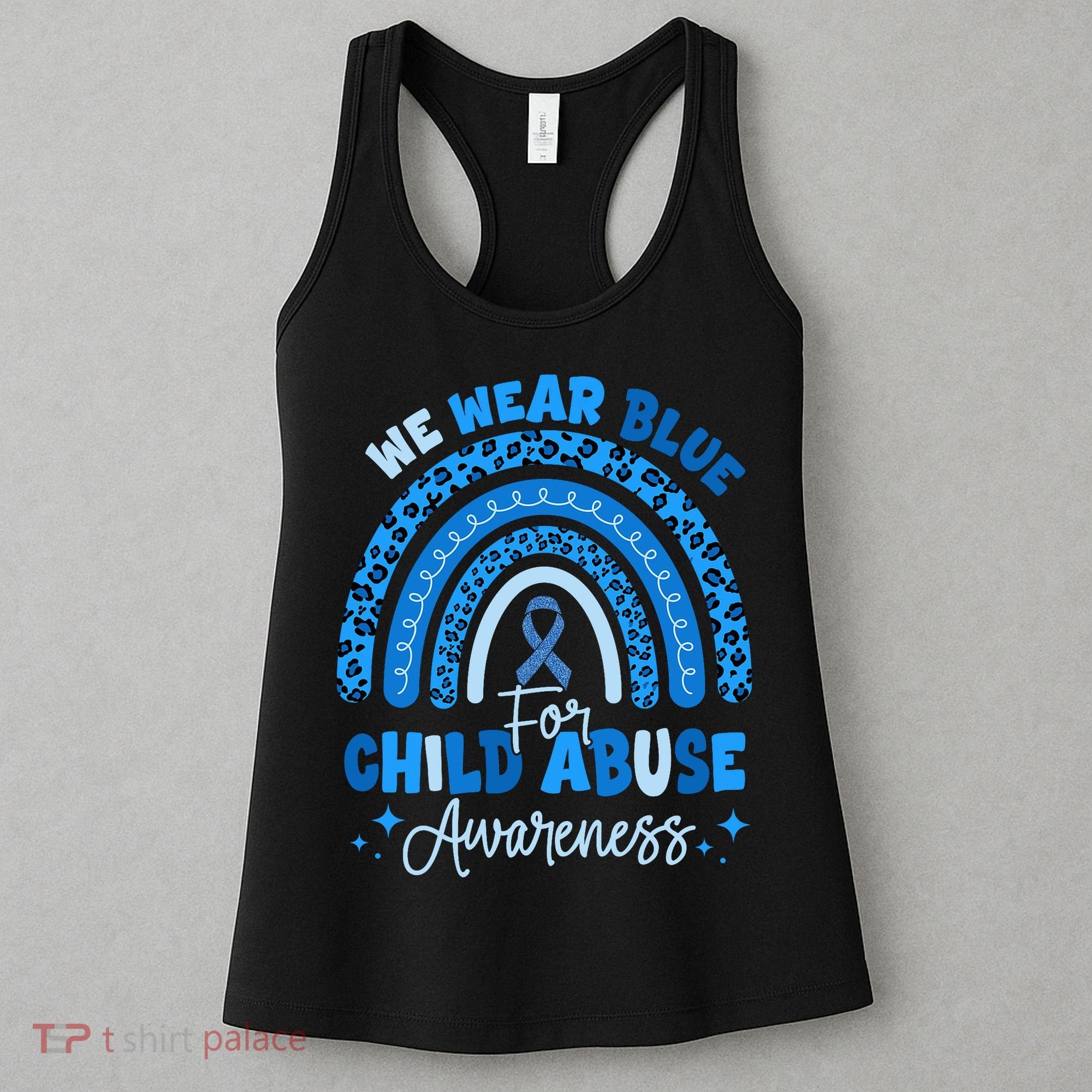 Blue Ribbon Rainbow We Wear Blue For Child Abuse Awareness Women's Tank Top