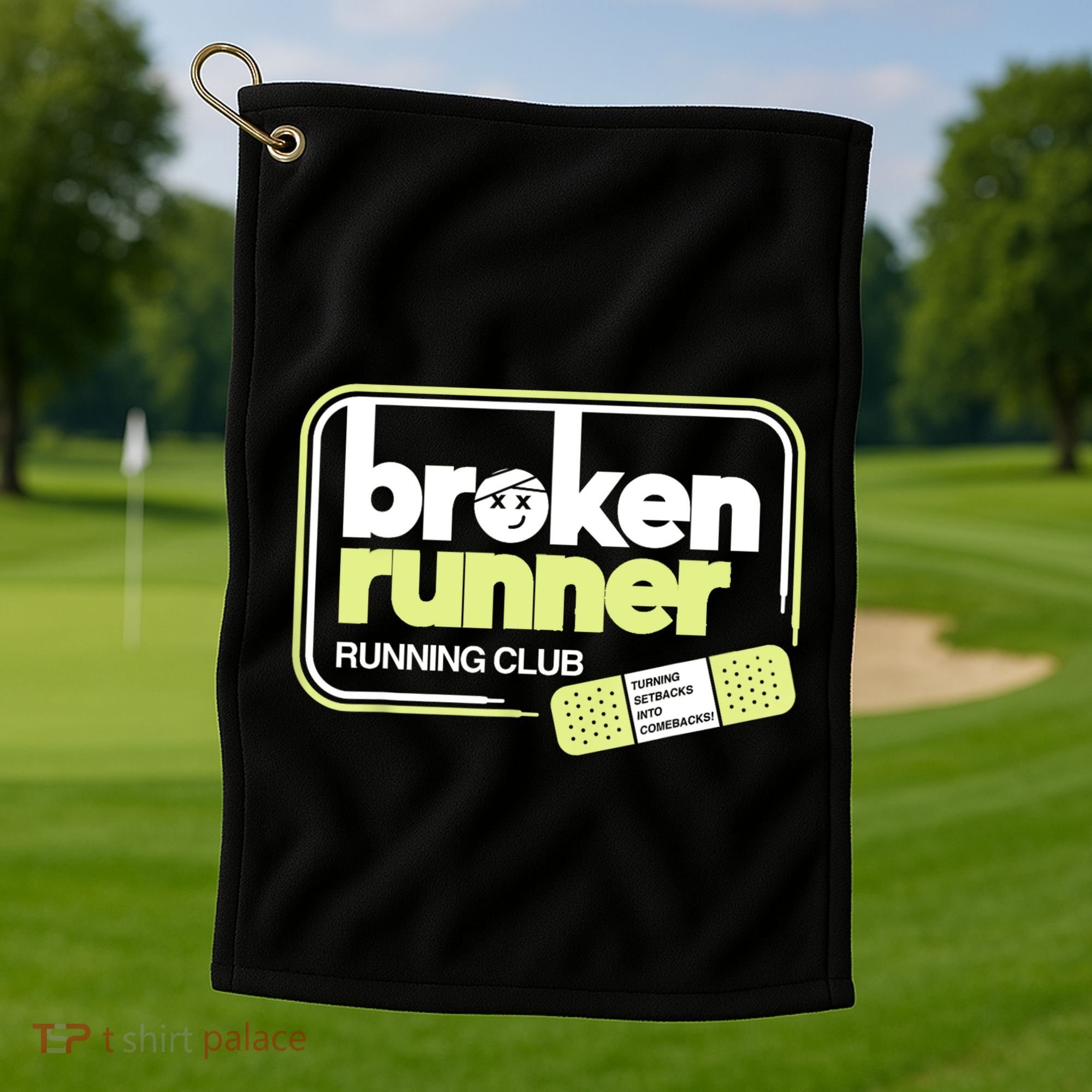 Broken Runner Running Club Turning Setbacks Into Comebacks Golf Towel