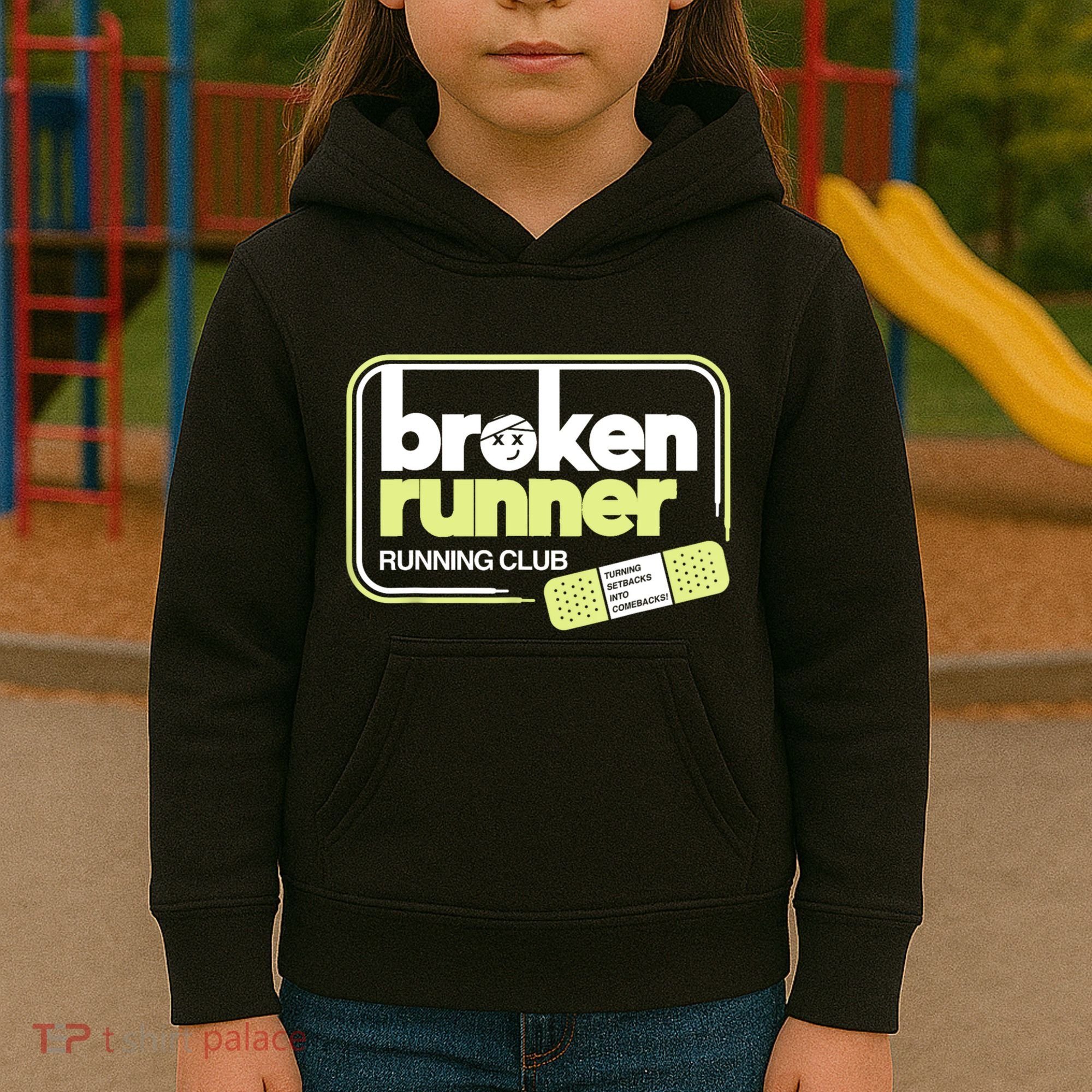Broken Runner Running Club Turning Setbacks Into Comebacks Kids Hoodie