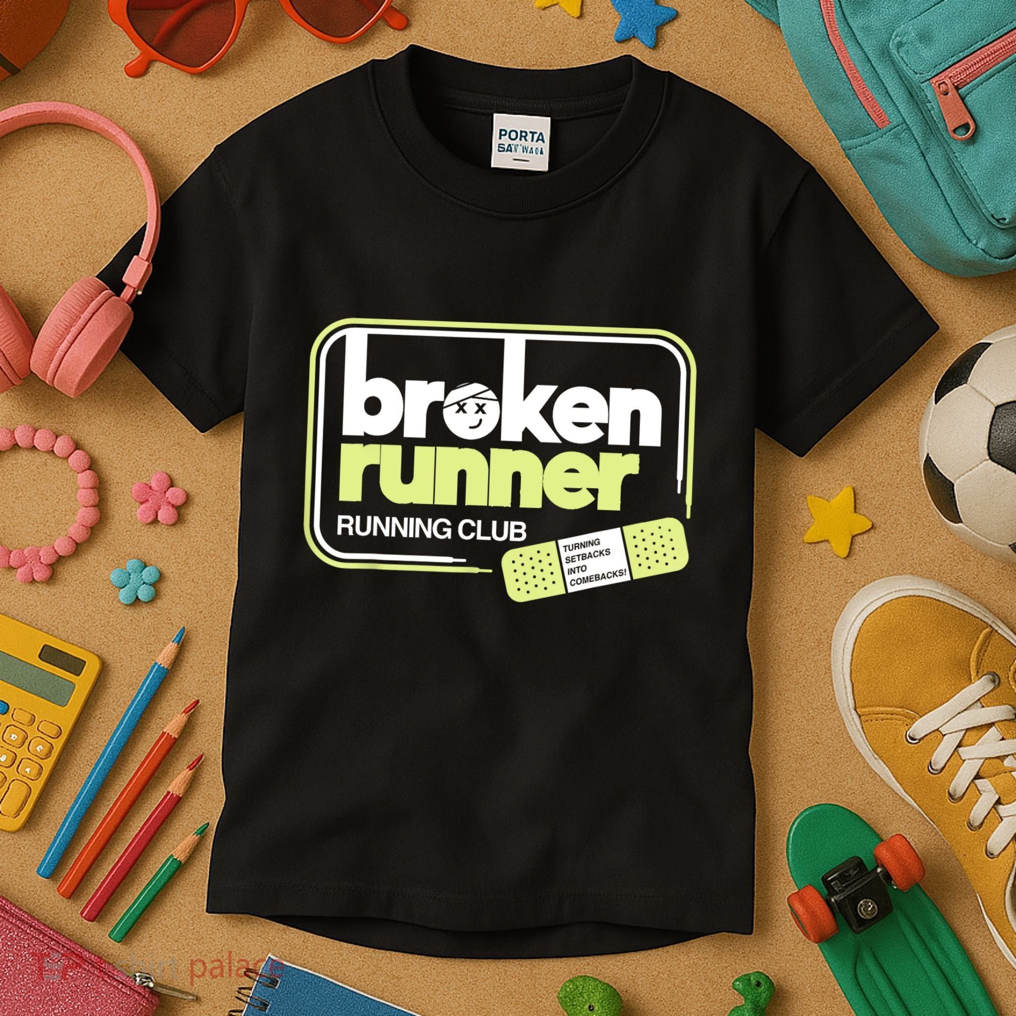 Broken Runner Running Club Turning Setbacks Into Comebacks Kids T-Shirt