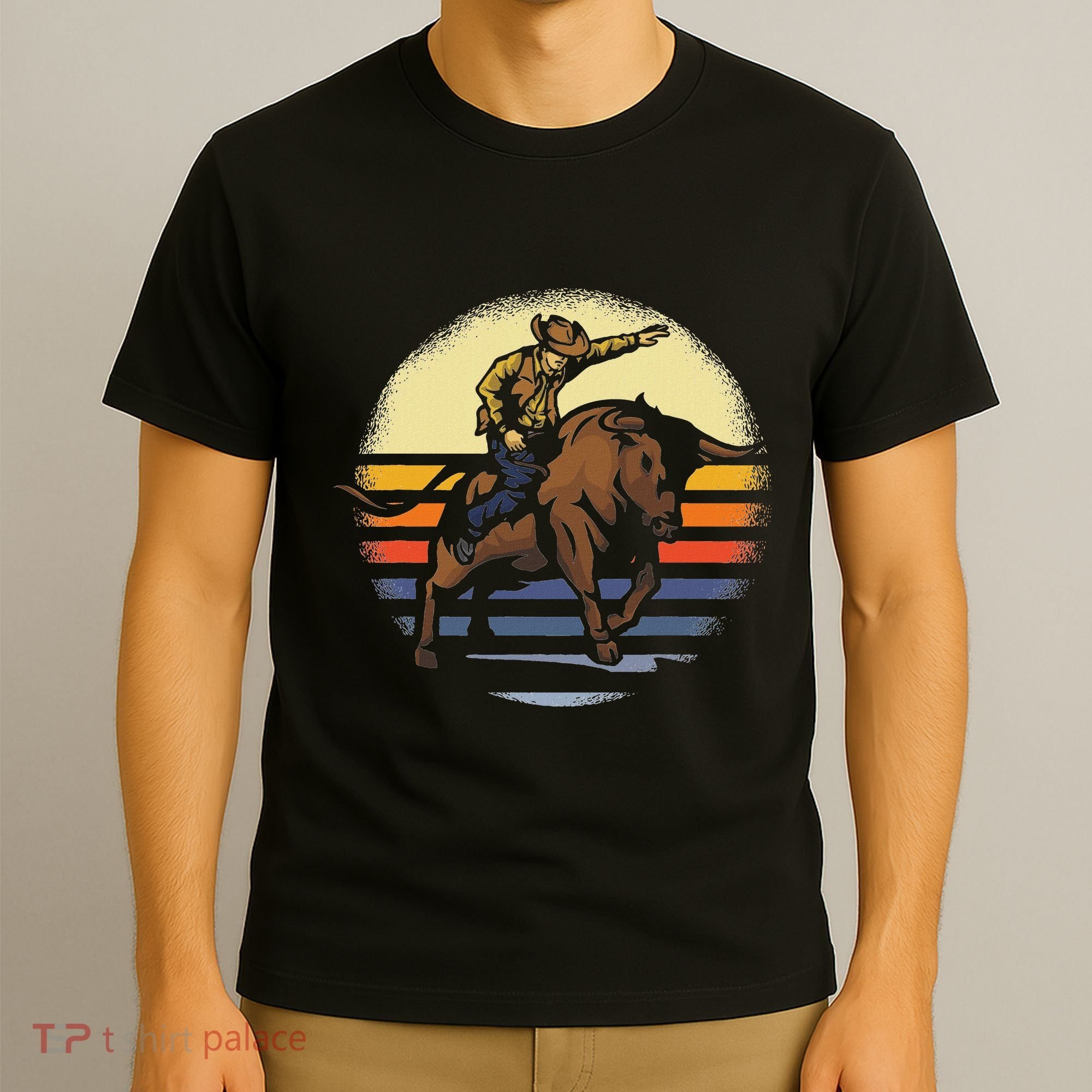 Bull Riding Rodeo Rider Cowboy Western Vintage Retro Gift T-Shirt
