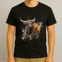 Bull Riding Rodeo Cool Abstract Drip Painting Art T-Shirt thumb 3