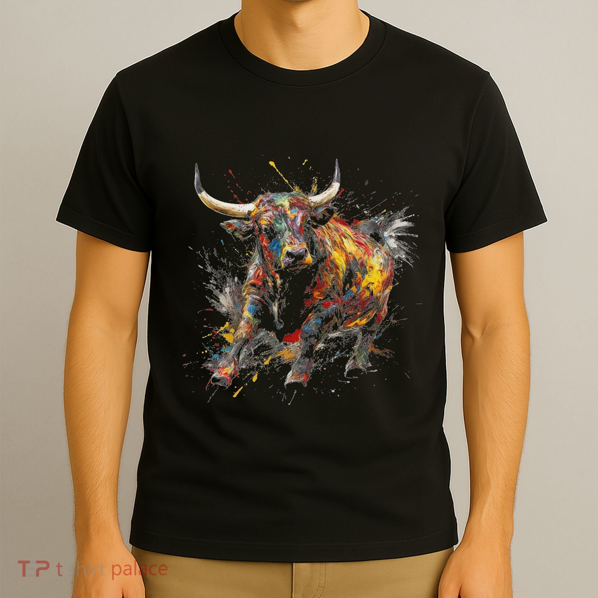 Bull Riding Rodeo Cool Abstract Drip Painting Art T-Shirt