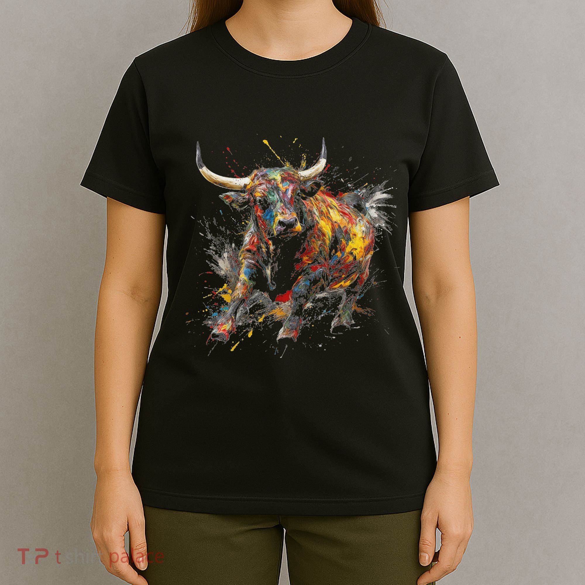 Bull Riding Rodeo Cool Abstract Drip Painting Art T-Shirt