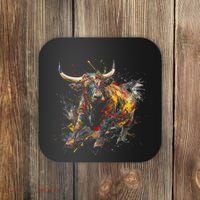 Bull Riding Rodeo Cool Abstract Drip Painting Art Coaster thumb 0