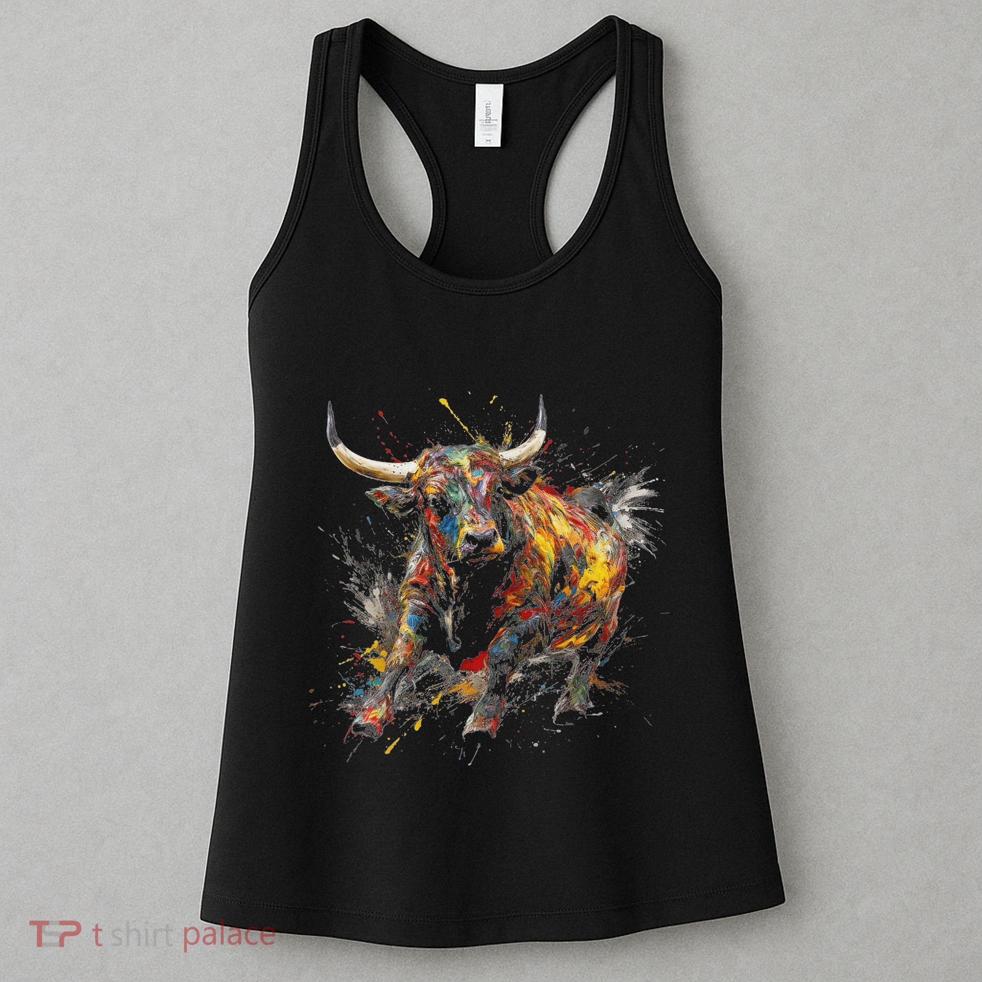Bull Riding Rodeo Cool Abstract Drip Painting Art Women's Tank Top