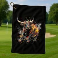 Bull Riding Rodeo Cool Abstract Drip Painting Art Golf Towel thumb 1
