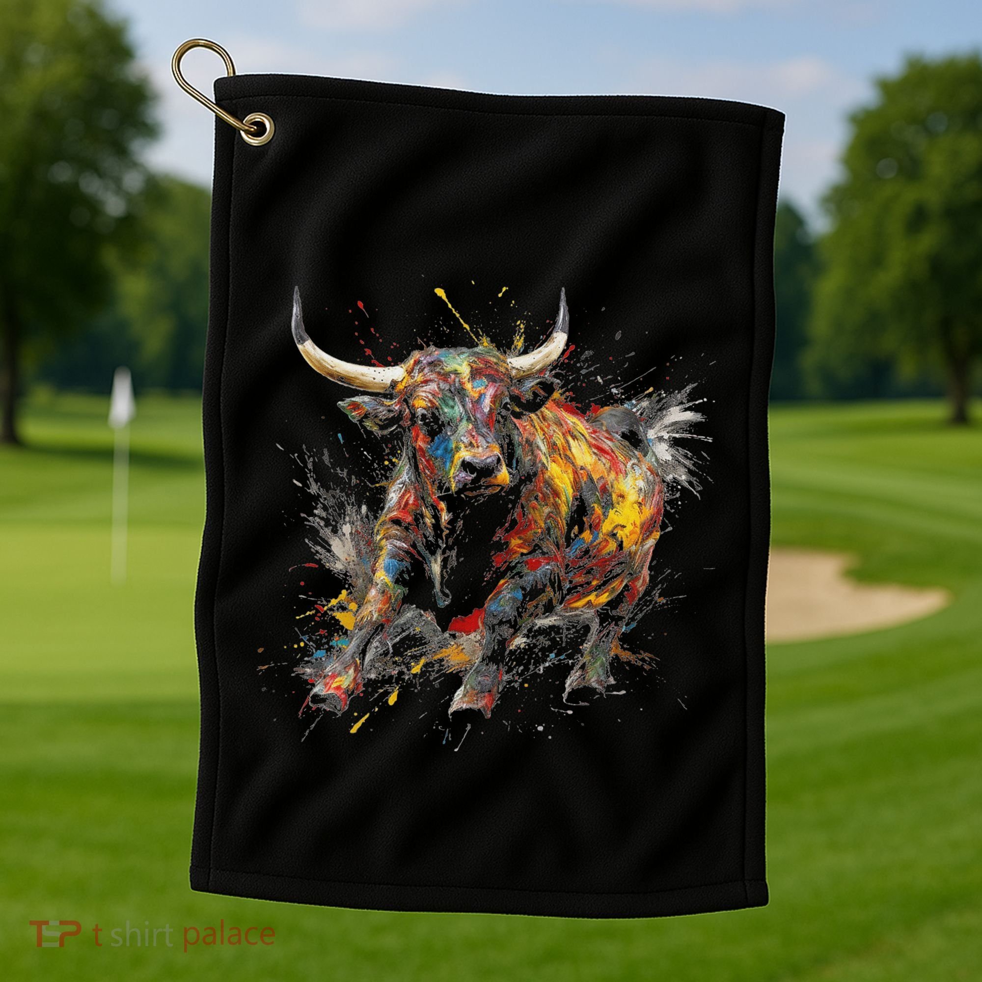 Bull Riding Rodeo Cool Abstract Drip Painting Art Golf Towel