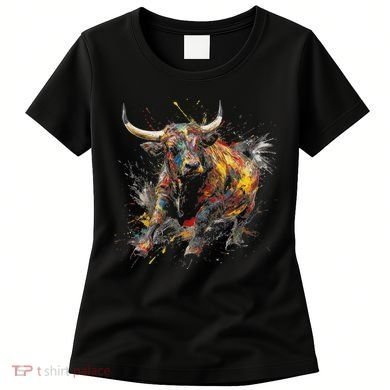 Bull Riding Rodeo Cool Abstract Drip Painting Art Women's T-Shirt