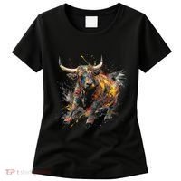 Bull Riding Rodeo Cool Abstract Drip Painting Art Women's T-Shirt thumb 0