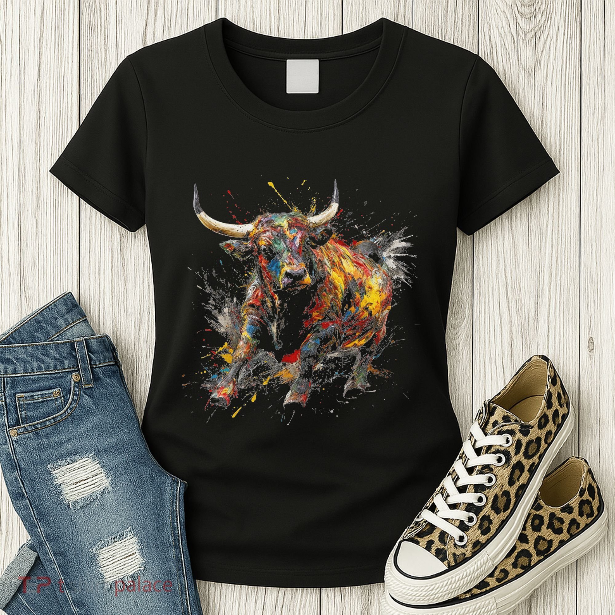 Bull Riding Rodeo Cool Abstract Drip Painting Art Women's T-Shirt