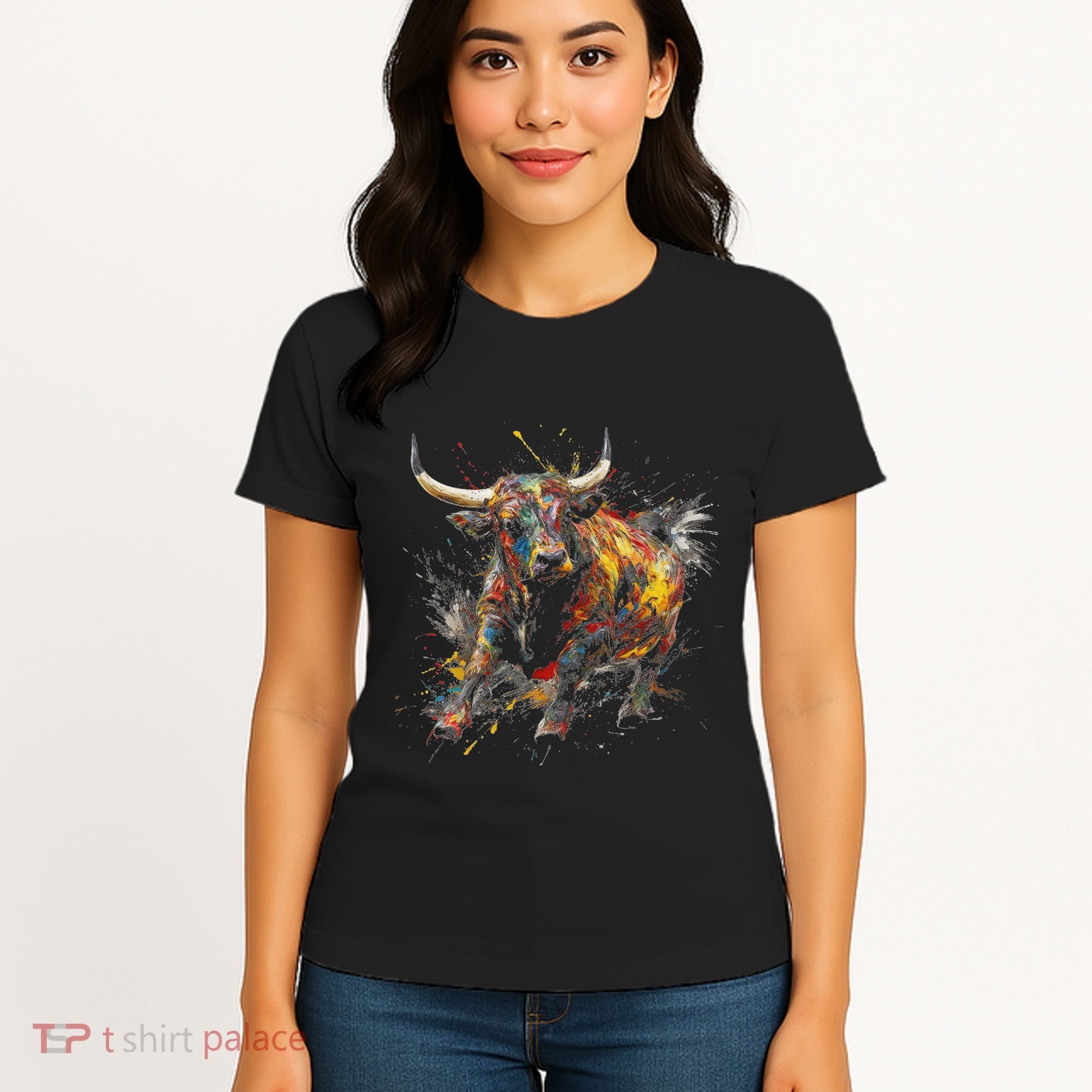 Bull Riding Rodeo Cool Abstract Drip Painting Art Women's T-Shirt