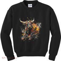 Bull Riding Rodeo Cool Abstract Drip Painting Art Kids Sweatshirt thumb 0