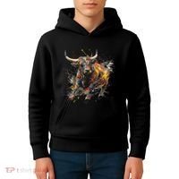 Bull Riding Rodeo Cool Abstract Drip Painting Art Kids Hoodie thumb 4