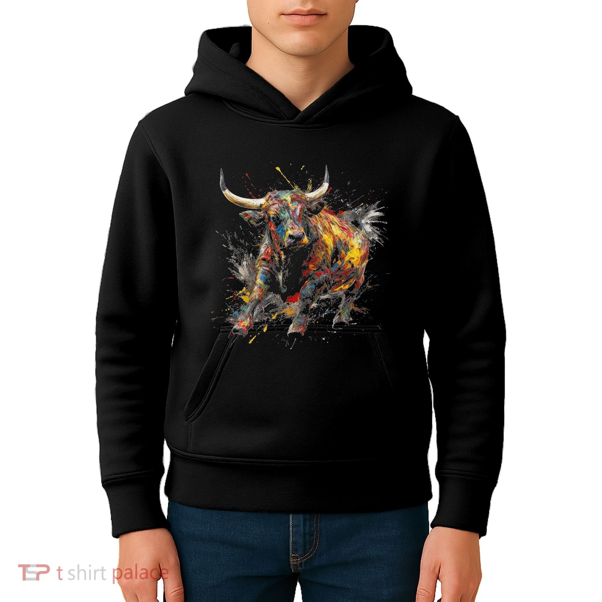 Bull Riding Rodeo Cool Abstract Drip Painting Art Kids Hoodie